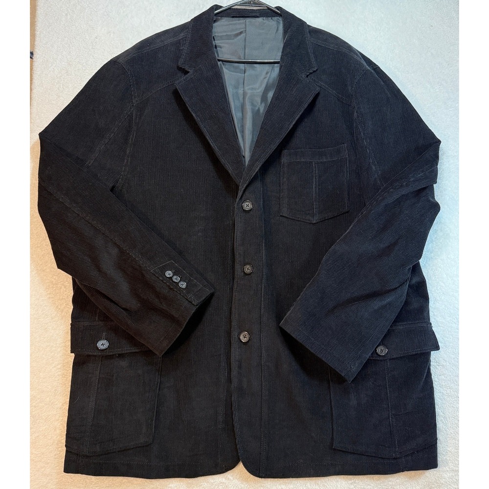 Liberty Blues Mens Black Corduroy Blazer Jacket Size 56 Big Cotton Sport Coat